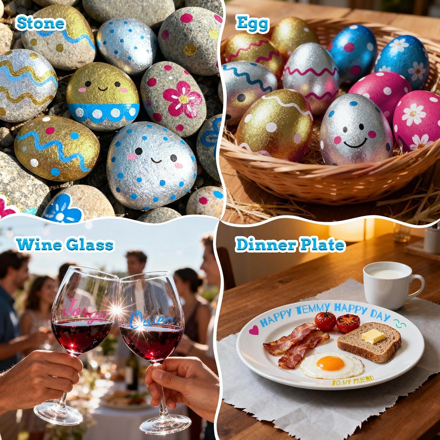 Metallic Wine Glass Markers 8Pcs, Non-Toxic, Food-Safe, Dishwasher-Safe, Wine Glass Marker Pens for Ceramic Plates, Parties & Weddings
