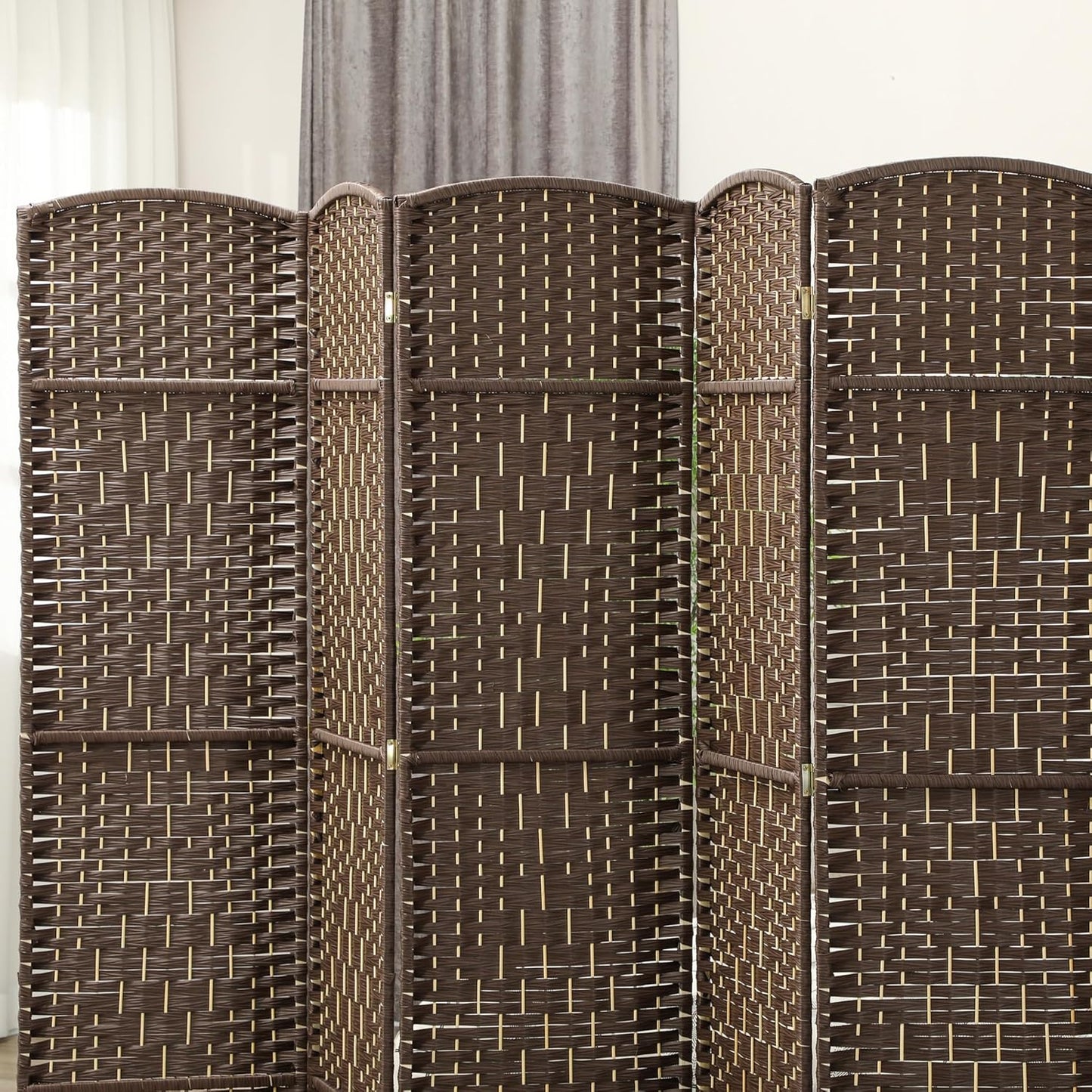 HOMCOM 6 Panel Room Divider, 6' Tall Folding Privacy Screen, Hand-Woven Freestanding Wall Partition for Home Office, Bedroom, Brown