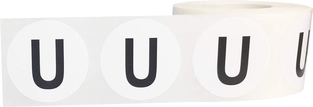 Letter U Inventory Labels 1.5 inch Round Circle Dots 500 Adhesive Stickers