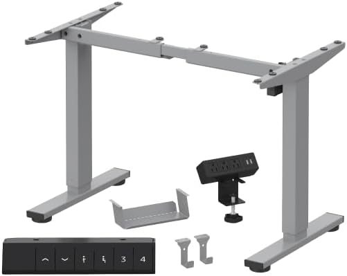 FLEXISPOT Standing Desk Frame with Clamp Power Strip and Cable Management Tray, Electric Sit Stand Desk Base with Memory Controller for Home and Office (Gray Frame Only)