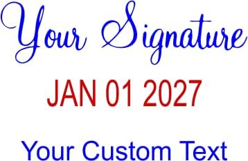 Custom Signature with Text Dater Stamp | Personalized Self-Inking Rubber Stamp with 10-Year Date Range | Blue and Red Ink Color | Professional Office Stamps