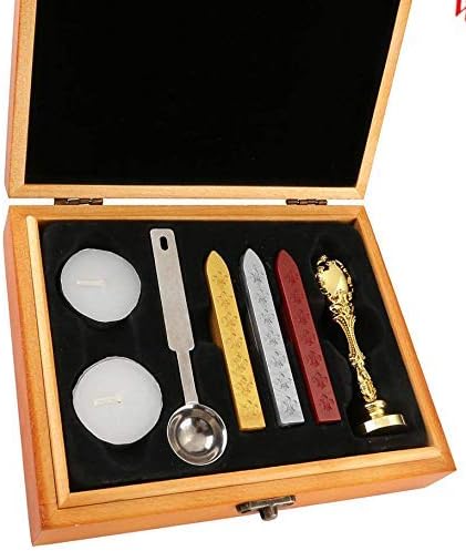 Vintage Customize Personalized Custom Monogram Initials Wedding Wax Seal Stamp Melting Spoon Stick Candle Wooden Gift Box Invitation Gift Wrap Package Custom Logo Word Sealing Wax Stamp Set