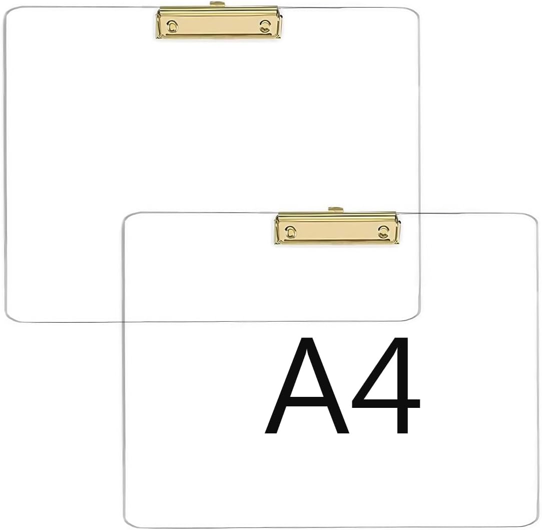JIARI 2 Pack Clear Acrylic Office Clipboard A4 Letter Size 9.06" x 12.6" (Gold Horizontal)