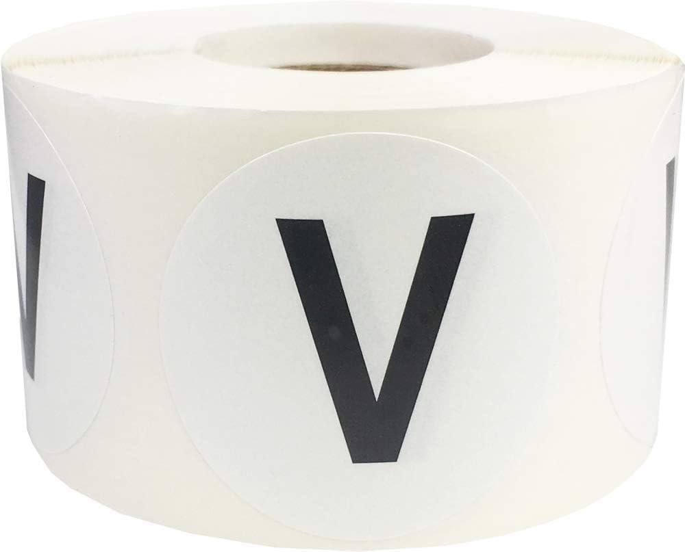 Letter V Inventory Labels 1.5 inch Round Circle Dots 500 Adhesive Stickers