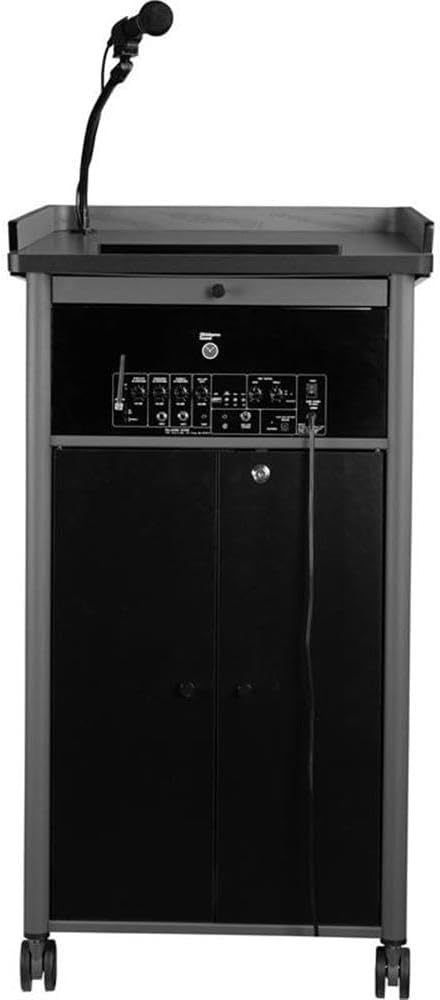 Pemberly Row 46" Modern Metal Lectern with Battery in Charcoal
