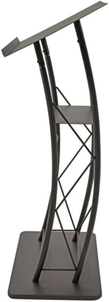 Kingdom KMLSTL Large Curved Metal Lectern, Podium or Pulpit with Durable Powder Coat Finish and a Built-in Shelf - Black