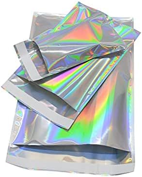 PABCK 100 Pack 4.5×6.5+1.57 inch Holographic Metallic Poly Mailers Self Sealing Packaging Foil Glitter Bags Shipping Envelopes Mailing Storage Pouches for Shipping Packaging