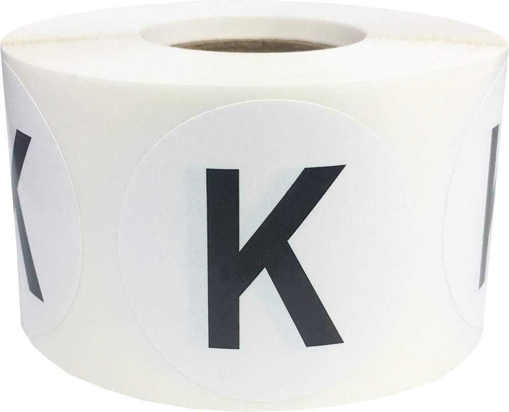Letter K Inventory Labels 1.5 inch Round Circle Dots 500 Adhesive Stickers