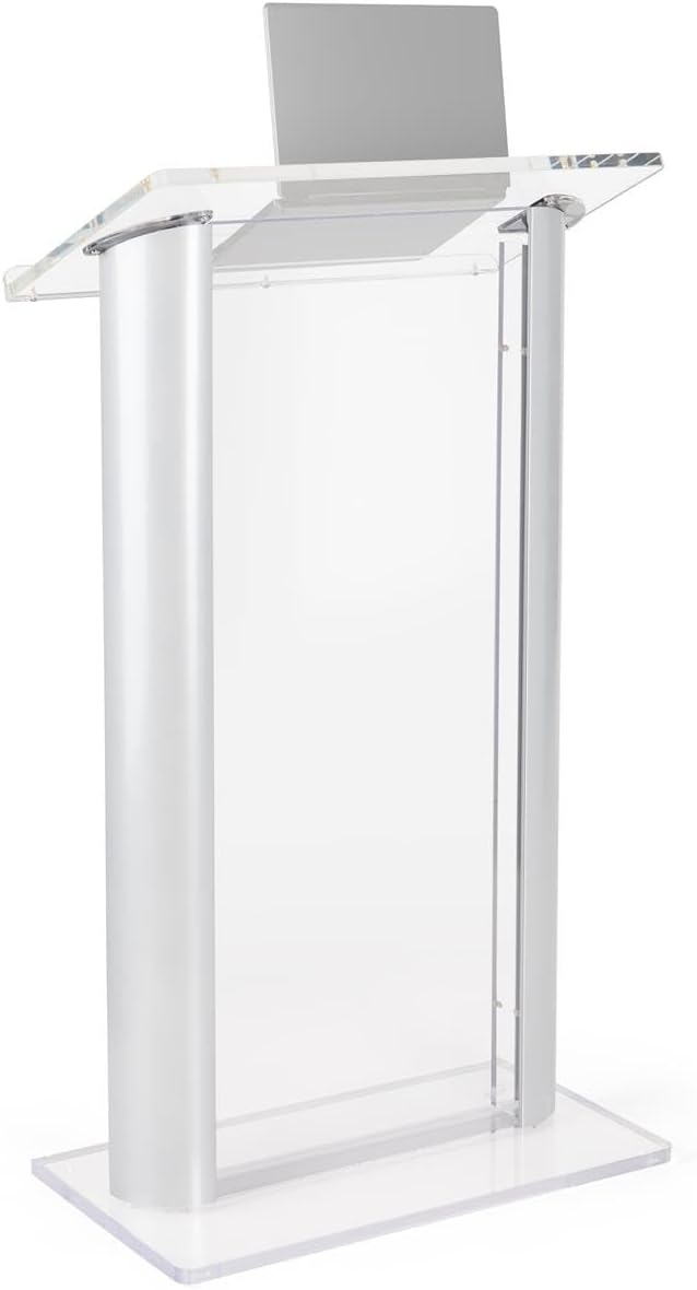Displays2go Contemporary Aluminum and Acrylic Podium with Spacious Reading Surface, 48 Inch Tall (LECTALAC)