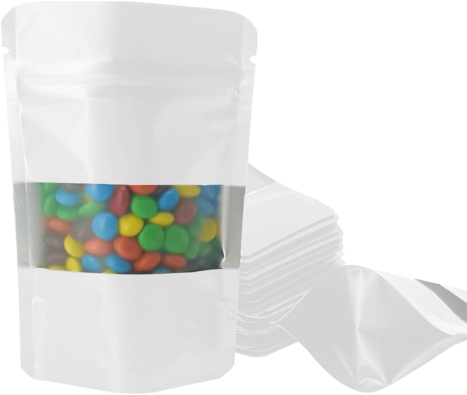 Black Smell Proof Packaging Bags,Mylar Clear Bags for Food Storage,Sealable Bag for Packaging,Stand Up Pouches with Window,ReSealable Bag for Small Business,Cookies,Candy