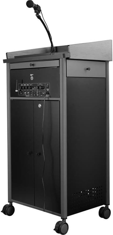 Pemberly Row 46" Lectern with Wireless Headset Mic in Charcoal