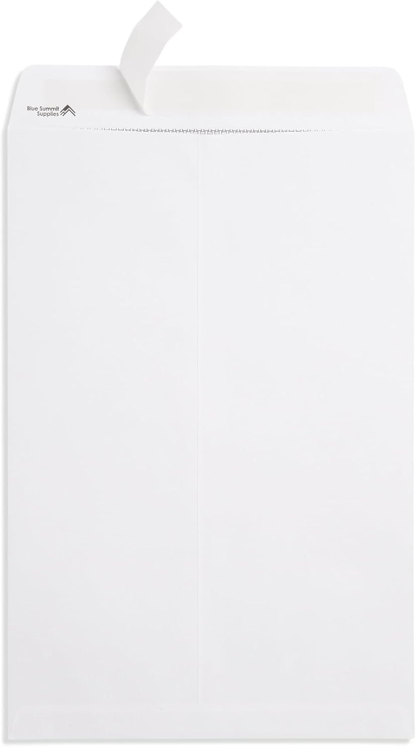 Blue Summit 50 Large Mailing Envelopes 13x18, White 13 x 18 Envelopes, Self Seal Catalog, Security Tinted for Mailing