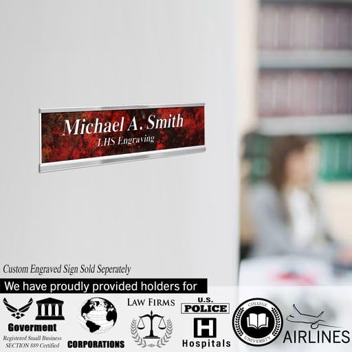 2x12 Executive Name Plate Holder, Silver Aluminum Adhesive Door Mount for Wall Plaques, Mailbox Signs and Cubicles | Made in USA