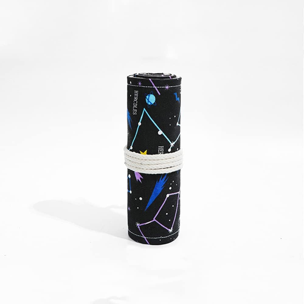 DIYOMR 24/36/72 Slots Pencil Wrap Pencil Rolls, Artist Colored Pencils Roll Up Bag Short Brushes Pouch Case Pencils Organizer for Drawing Coloring and Sketching (Constellation, 36slots)