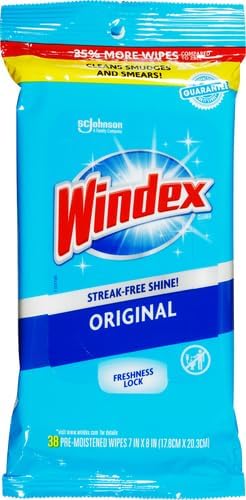 Windex Glass and Surface Pre-Moistened Wipes, Original, 38 Count (Pack of 2)