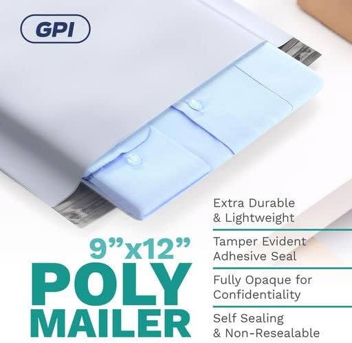 9" X 12" Poly Mailers, 200 Count White Polymailer Shipping Envelopes for Clothes 2 Mil Unpadded Waterproof Opaque Self-Seal Poly Bags with Tear/Puncture Proof Adhesive Strip