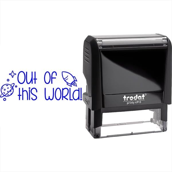 Custom Self-Inking Classroom & Library Book Stamps - 49 Designs | Fun Phrases | Out of This World! Xtra Wide