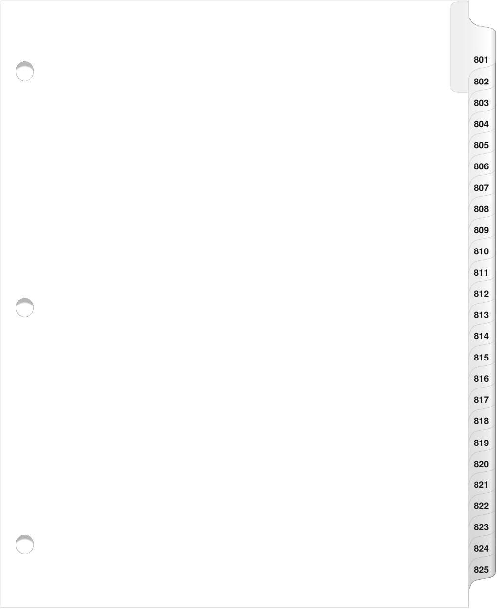 Exhibitindexes® 3 Hole Punched Side Collated Exhibit Tabs - AVE Style Bold Tabs Letter Size - 801-825-Set
