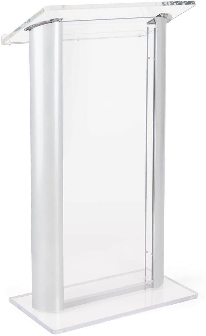 Displays2go Contemporary Aluminum and Acrylic Podium with Spacious Reading Surface, 48 Inch Tall (LECTALAC)