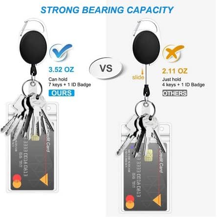 12 Packs Heave Duty Retractable Badge Reels with Carabiner Belt Clip and Key Ring, Badge Holders for ID Card Holders with 26.5 Inch Pull Cord (Black)