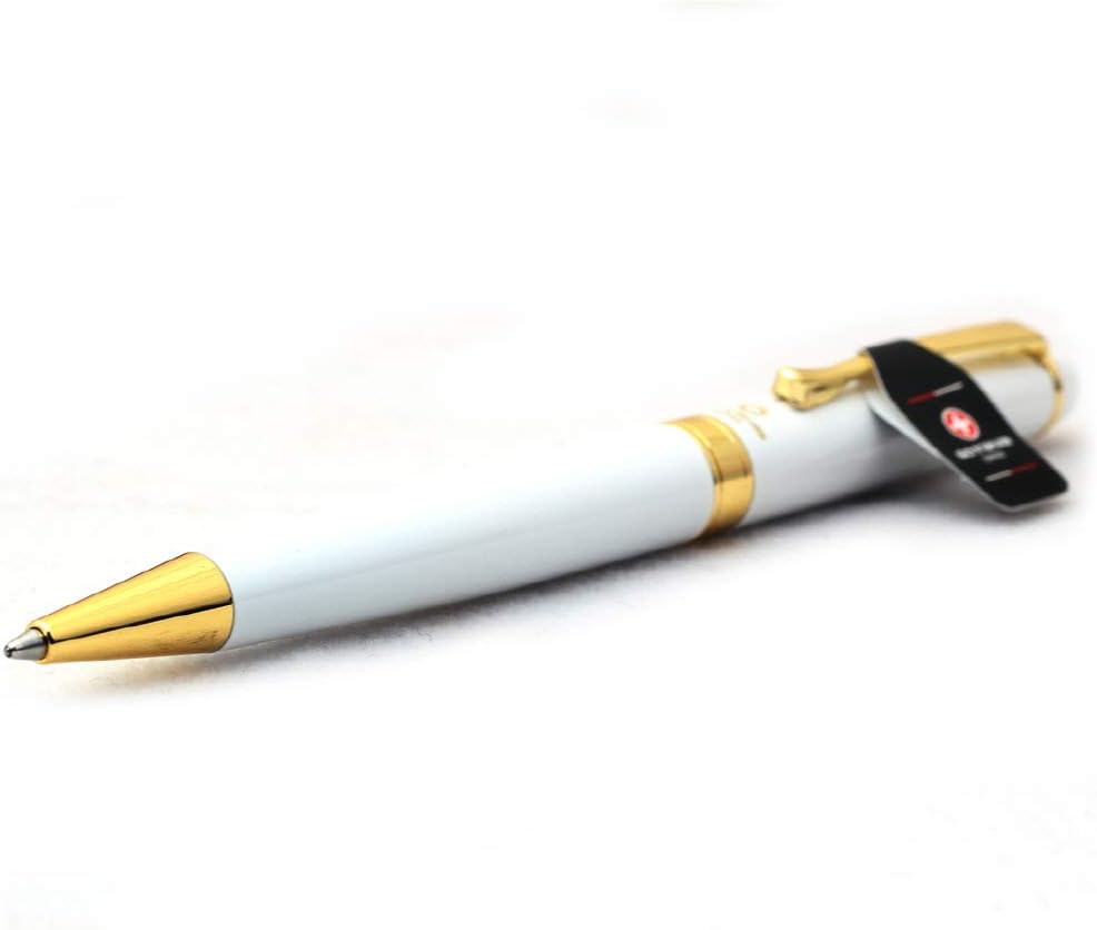 Free Engraving - Personalized Expert Ballpoint Pen, Medium Point, Roller pens, Groomsmen Gift, Free Custom Engraved Gifts for Men, Women (White)