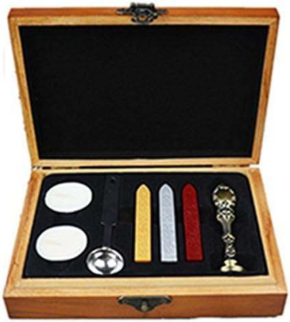 MNYR Customizable Personalized Custom Monogram Logo Picture Wax Seal Stamp Sealing Wax Sticks Spoon Wood Box Set Rose Gold Metal Handle Invitations Package Seal Wax Seal Stamp Melting Spoon Set