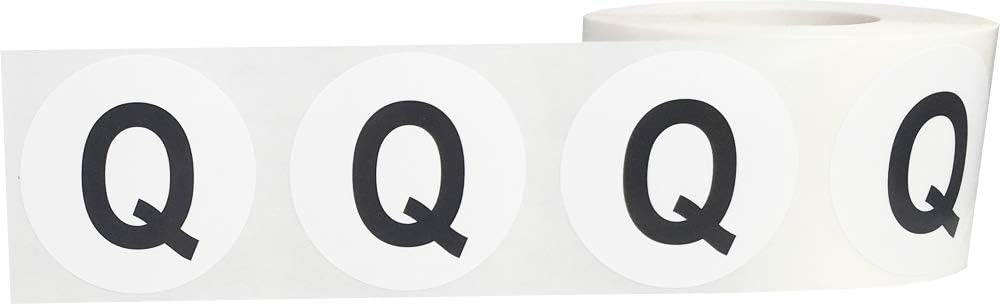 Letter Q Inventory Labels 1.5 inch Round Circle Dots 500 Adhesive Stickers