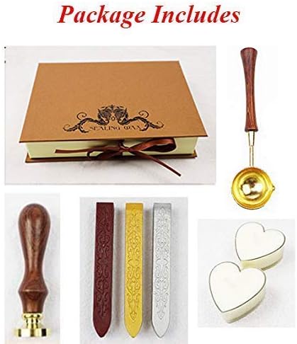 Vintage Customize Personalized Custom Monogram Initials Wedding Wax Seal Stamp Spoon Wax Stick Candle Gift Box kit Invitation Christmas Gift Wrap Custom Text Design Sealing Wax Seal Stamp Set