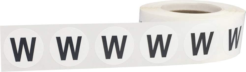 Letter W Inventory Labels .75 Inch Round Circle Dots 500 Adhesive Stickers