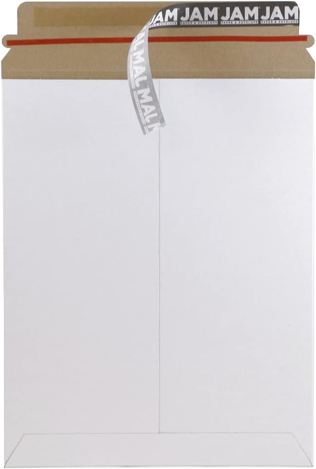 JAM PAPER Stay-Flat Photo Mailer Envelopes with Peel & Seal Closure - 9 x 11 1/2 - White - 6 Rigid Mailers/Pack