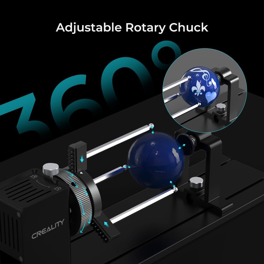 Creality Rotary Kit Pro, Laser Rotary Roller 3 in 1 Multi-Function Engraving Accessories for Laser Engraver, Jaw Chuck Rotary for Engraving Wine Glass, Baseball Bat, Ring and Most Cylindrical Objects