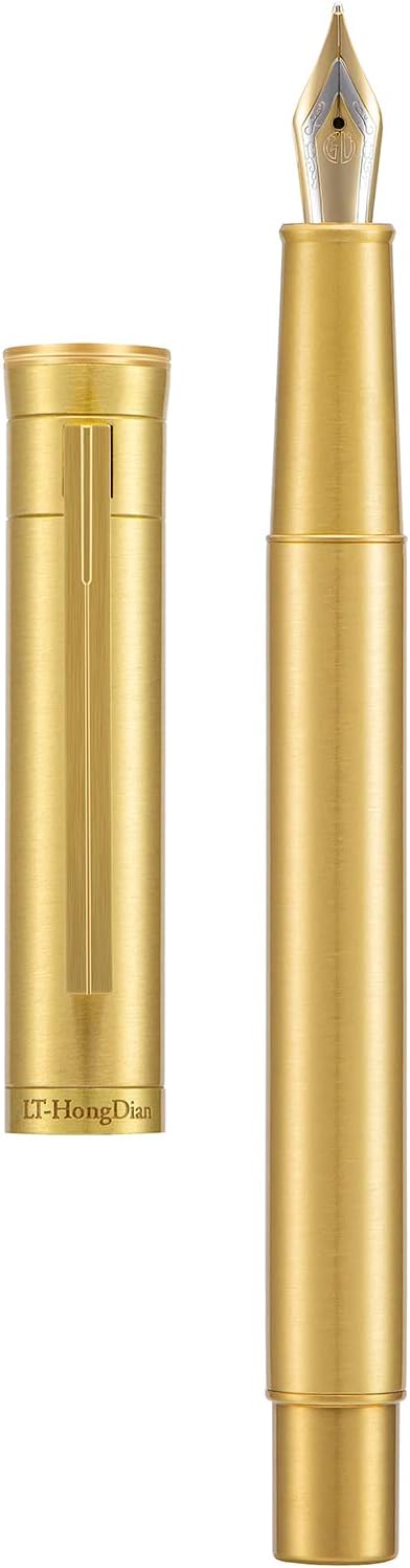 Hongdian Solid Brass Fountain Pen Medium Nib Classic Design Smooth Writing Copper Pen with Ink Refill Converter and Pen Box Set