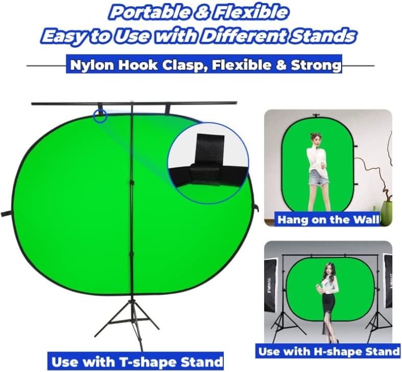 Blue Green Screen Backdrop Double Sided Collapsible Greenscreen Backdrop with Carrying Bag,Portable Pop Up Green Screen Background for Streaming Webcam, Blue & Green 59.1 * 78.7"