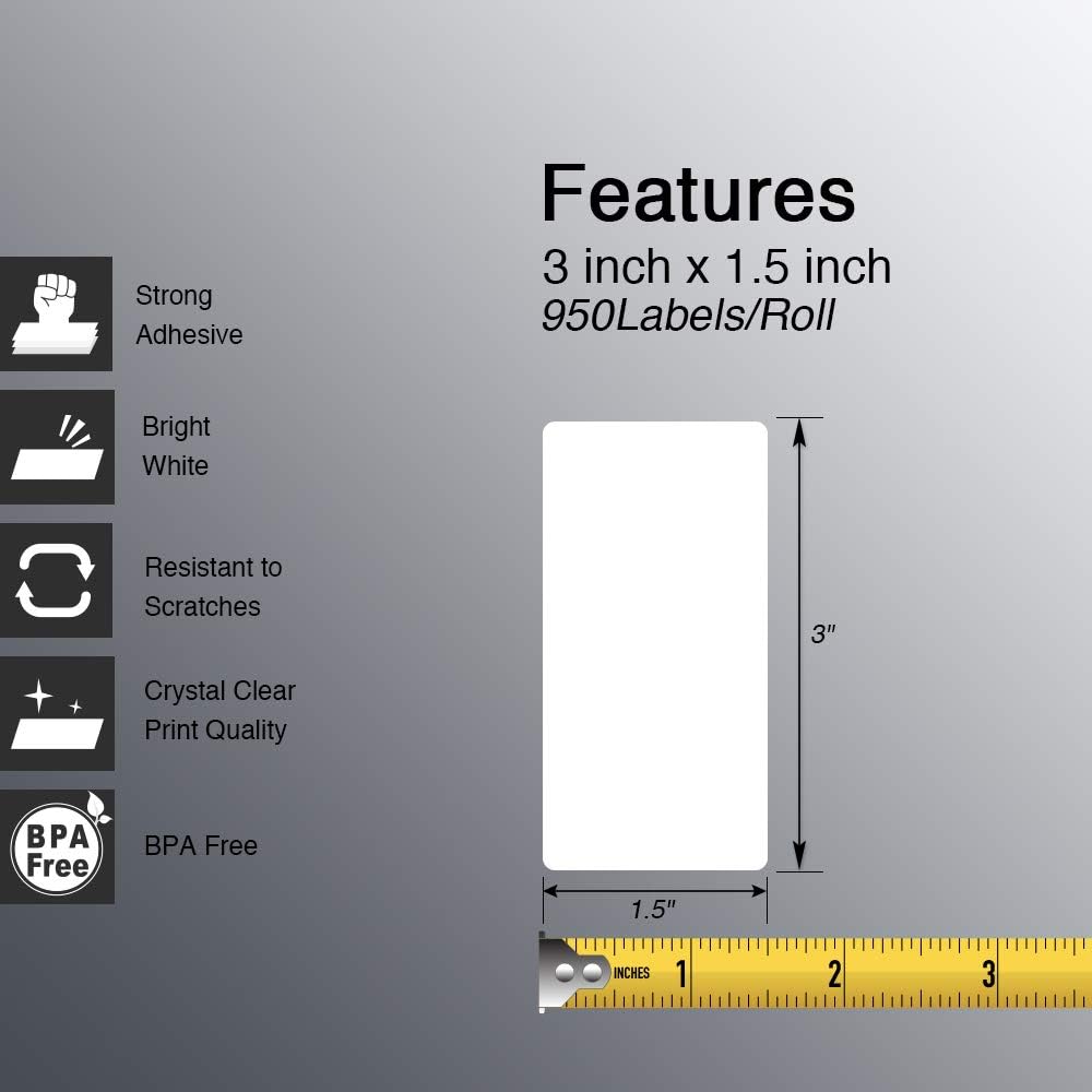 BETCKEY - 3" x 1.5" (76 mm x 38 mm) Barcode Shipping & Address Labels Compatible with Zebra & Rollo Label Printer,Premium Adhesive & Perforated [20 Rolls, 19000 Labels]
