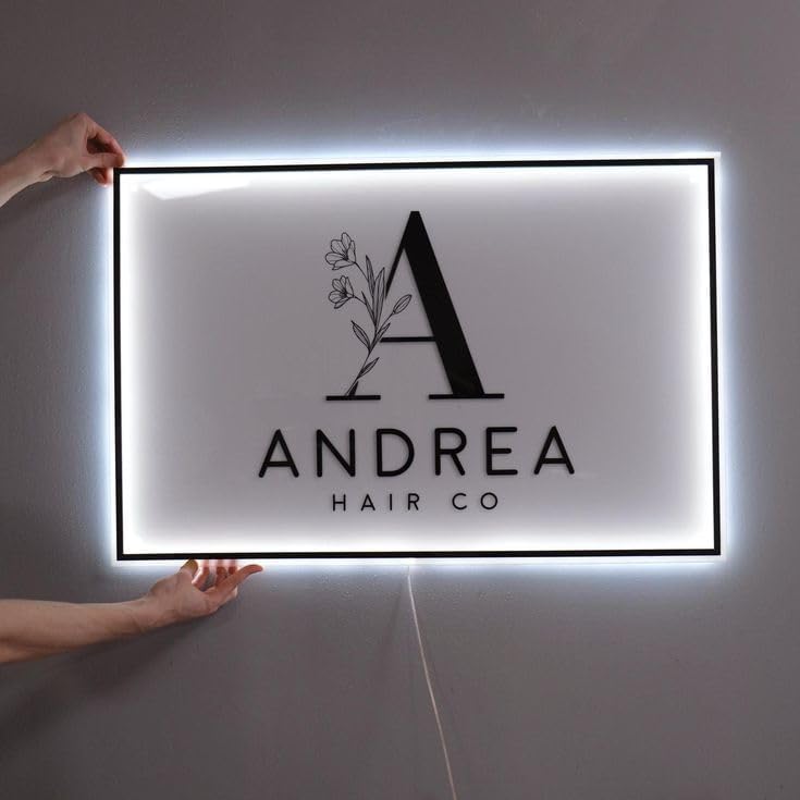 Custom Backlit Acrylic Sign, Illuminated Business Logo Sign, Personalized LED Logo Neon Signs for Business Office Beauty Salon Decor (Rectangular, 15"~60")
