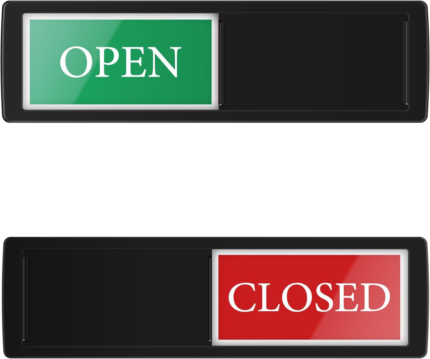 Open Closed Signs for Business，Privacy Slider Indicator Door Sign for Storefront, Restaurants, Office, Library, Gym, Hotel & Community Center-Black