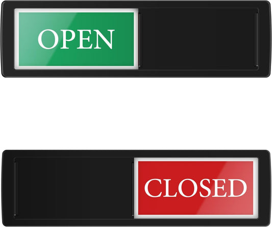Open Closed Signs for Business，Privacy Slider Indicator Door Sign for Storefront, Restaurants, Office, Library, Gym, Hotel & Community Center-Black