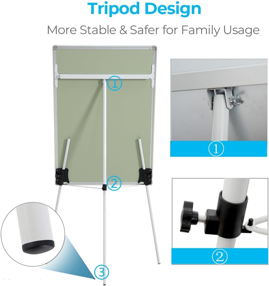 40"x28" Magnetic Dry Erase Board Easel - Tripod White Board with Stand, Includes Flip Chart Paper Pad, Magnets & Eraser, White Board Easel for Office Presentation, School, White Frame