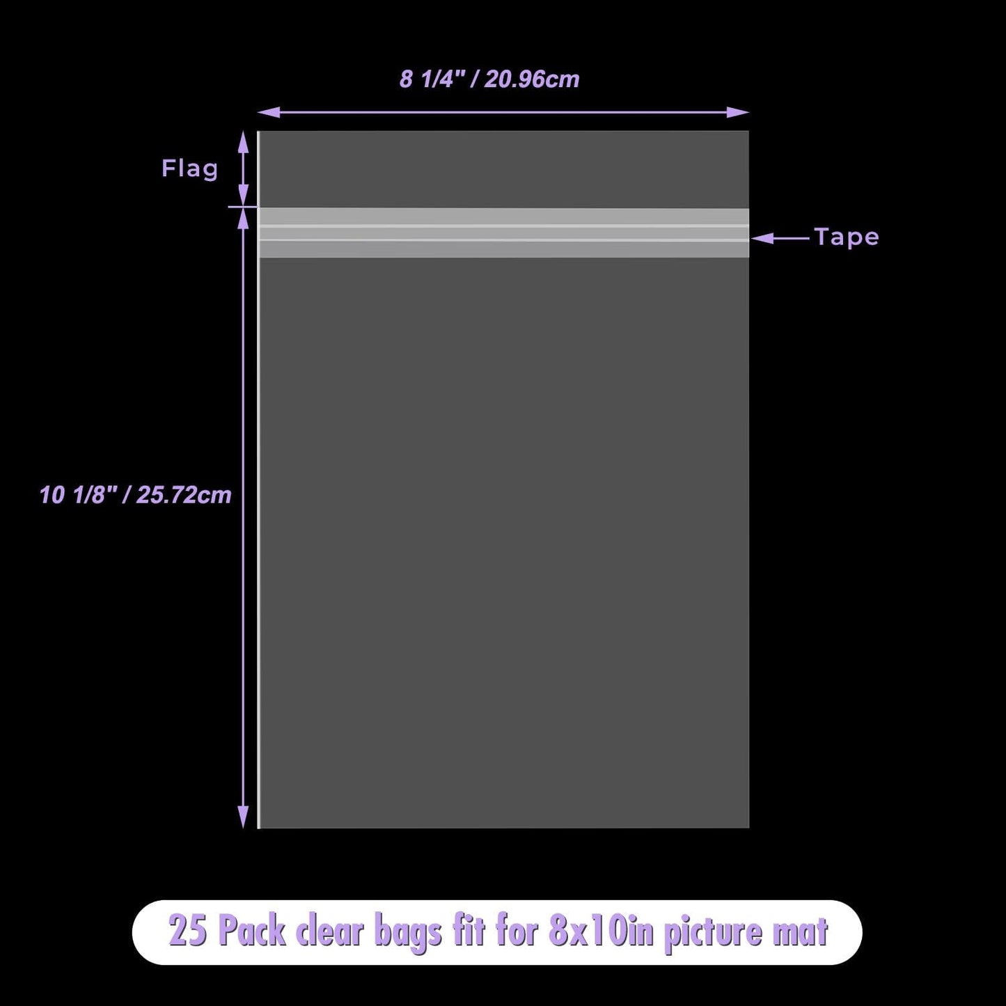 Frametory, 25 Pack 8 1/4" x 10 1/8" Acid-Free Clear Plastic Bags, Self Seal Crystal Photo Sleeves for 8X10 Framing Mat Mattes, Prints, Artwork