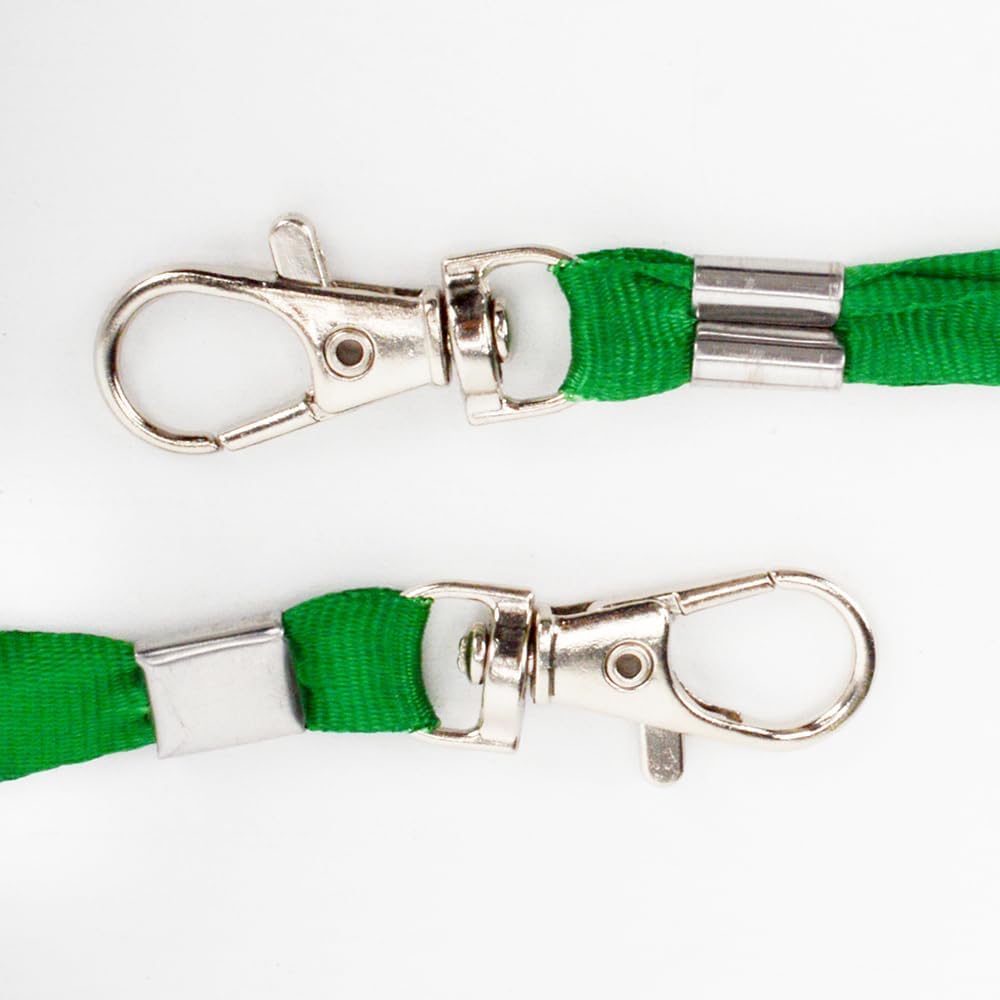 Lanyards 100 Pcs Bulk Lanyard for Id Badges Flat Black Lanyard with Badge Clip Swivel Hook (100, Green)