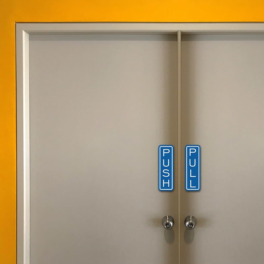 All Quality Classic Vertical Push Pull Door Signs - Great for Glass Doors | Professional Looking Signs | Easy Installation Includes Double-Sided Foam Adhesive Tape (Brushed Gold) - Small (1 Pack)
