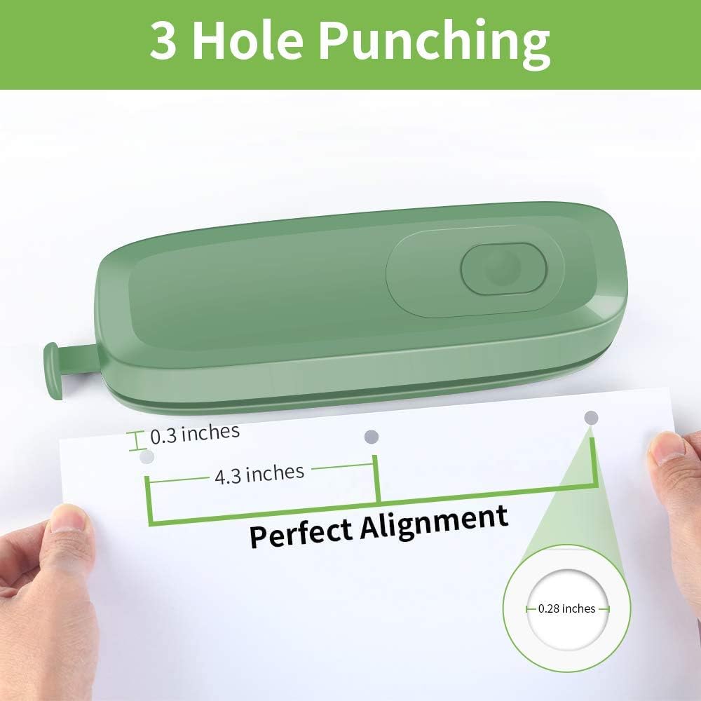 AFMAT 3 Hole Punch, Electric Three Hole Punch Heavy Duty, 20-Sheet Punch Capacity, AC or Battery Operated, Effortless Punching, Long Lasting Paper Punch for Office School Studio, Green, Model: HP10