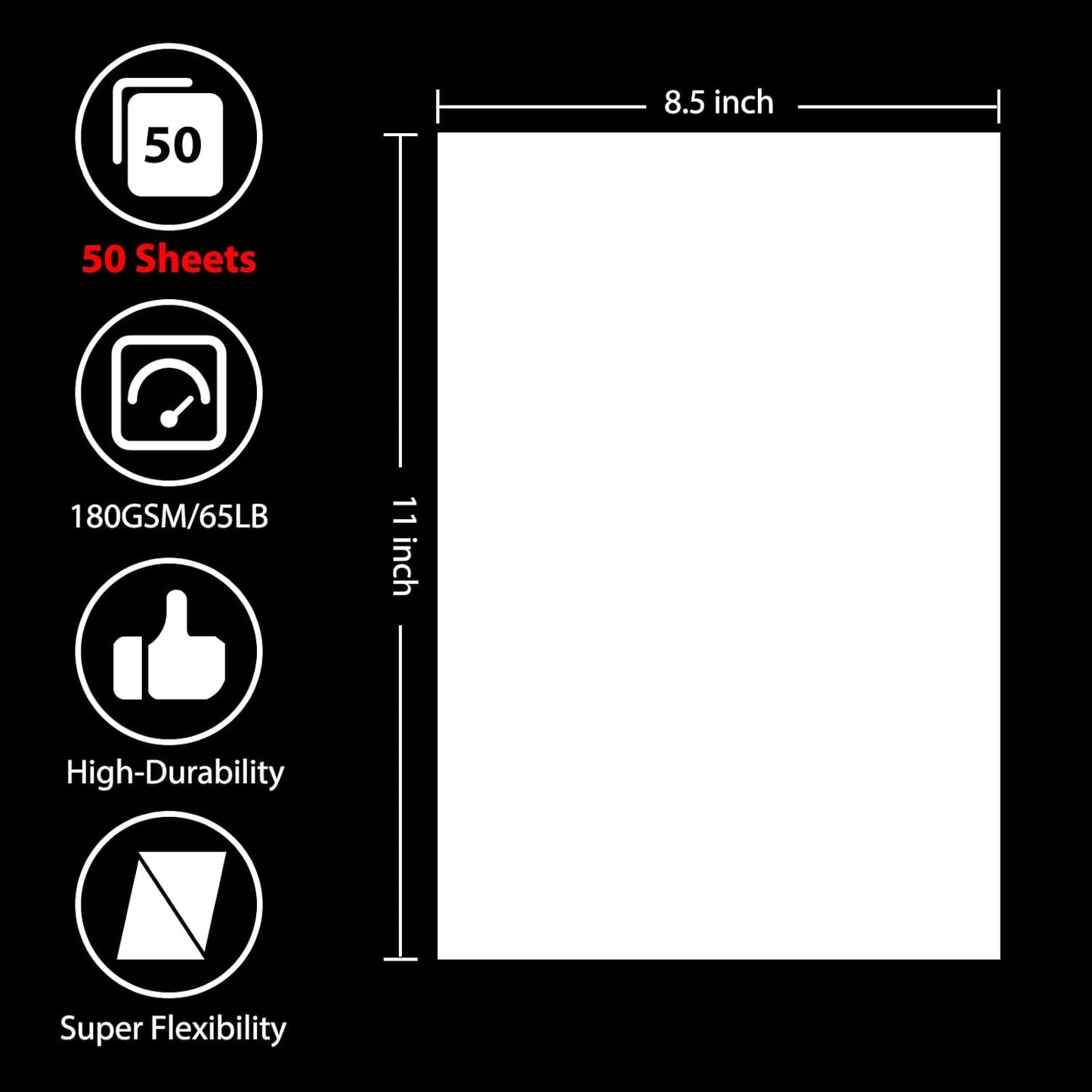 OcePor 50 Sheets White Cardstock 8.5” x 11”, 65lb/180gsm White Card Stock, Thick Card Stock Paper, Heavy Cardstock Paper for Printer, Resume, Scrapbooks, Art, Crafts, Business Cards