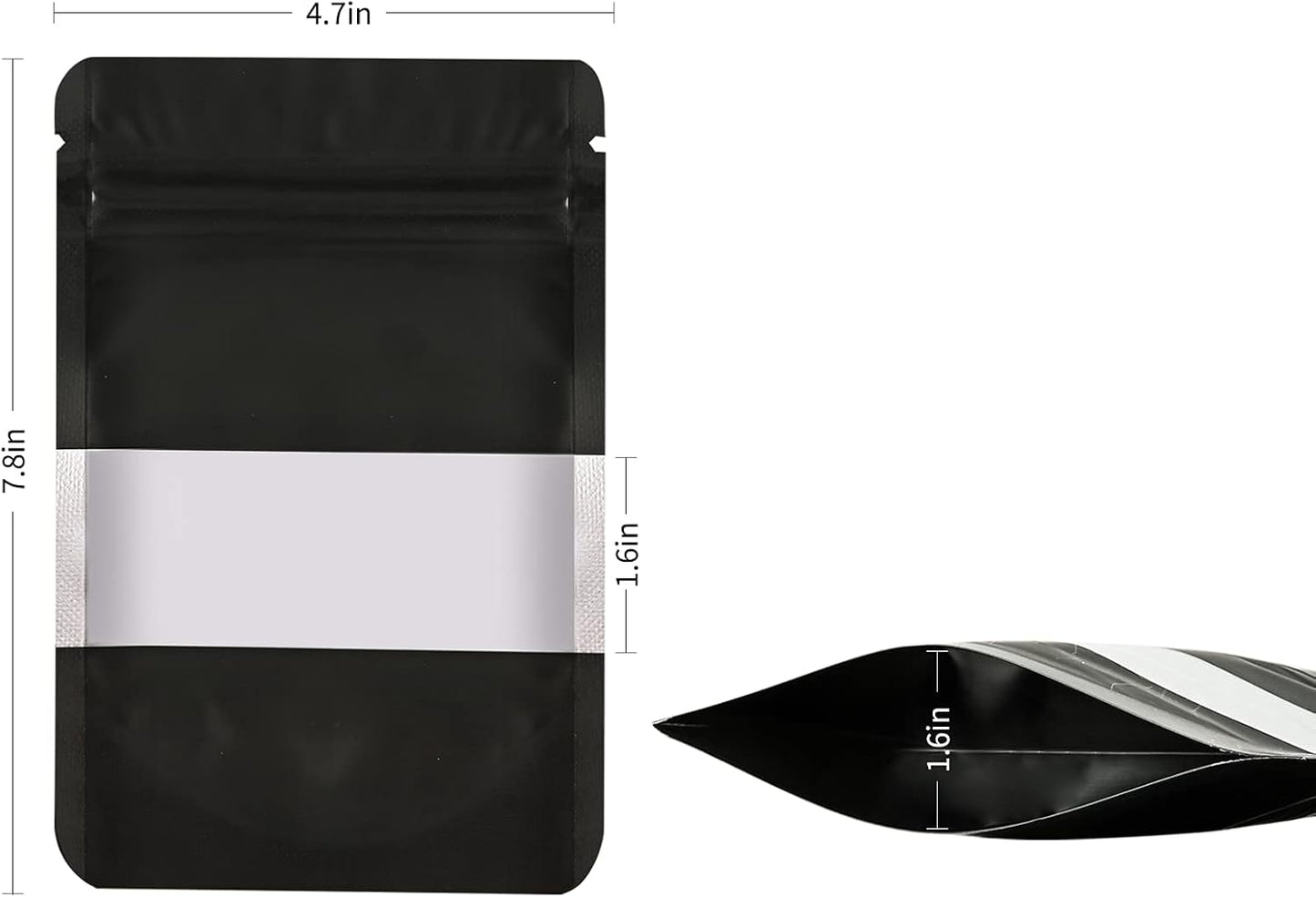 100 Pieces Smell Proof Mylar Resealable Food Storage Bags With Clear Window, Foil Pouch Stand-up for Self Sealing Supplies (Black, 4.7 x 7.8 Inch)