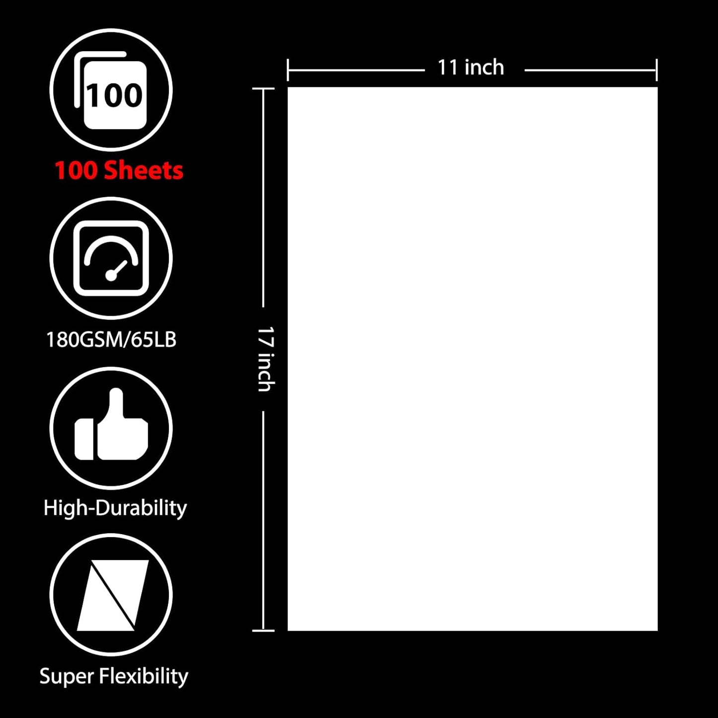 OcePor 100 Sheets White Cardstock 11” x 17”, 65lb/180gsm White Card Stock, Thick Card Stock Paper, Heavy Cardstock Paper for Printer, Resume, Scrapbooks, Art, Crafts, Business Cards