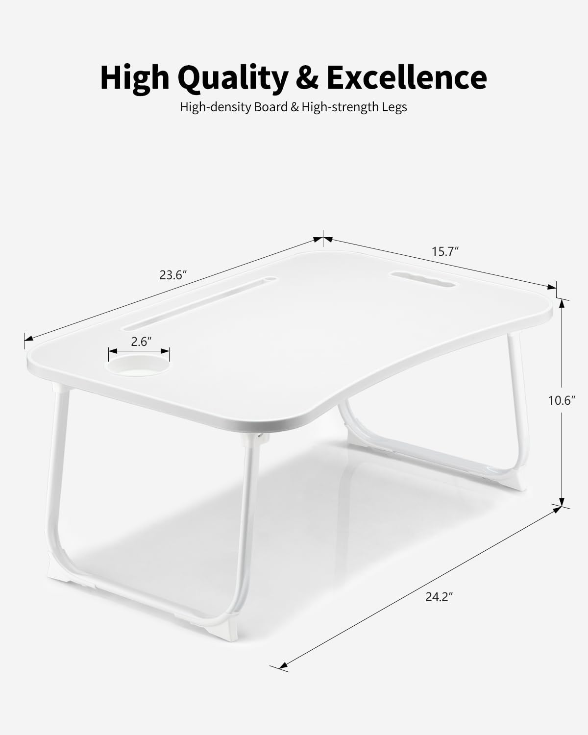 Foldable Lap Desk, Laptop Bed Desk, Portable Lap Table, Laptop Bed Table with Cup Holder & Tablet Slot & Lifting Handle for Working Writing Drawing & Eating - White