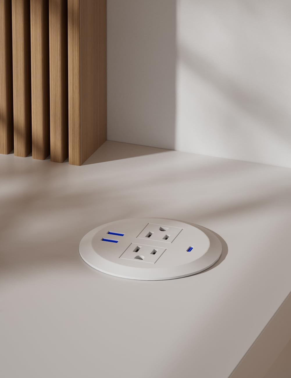 2PCS 3 Inch Desktop Power Grommet,10ft Cord,20W USB C Fast Charging Station,3-USB Port,Flush Mount.Round Recessed Power Strip Desk Hole Grommet Outlet for Workspace,Sofa,White