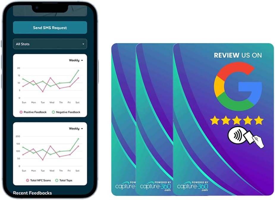 NFC Business Google Review Tap Card, Contactless, Enhances SEO, Saves Time, User-Friendly, Reusable, Boosts Online Presence & Encourages Business Feedback (Blue, 3-Pack Google Cards)