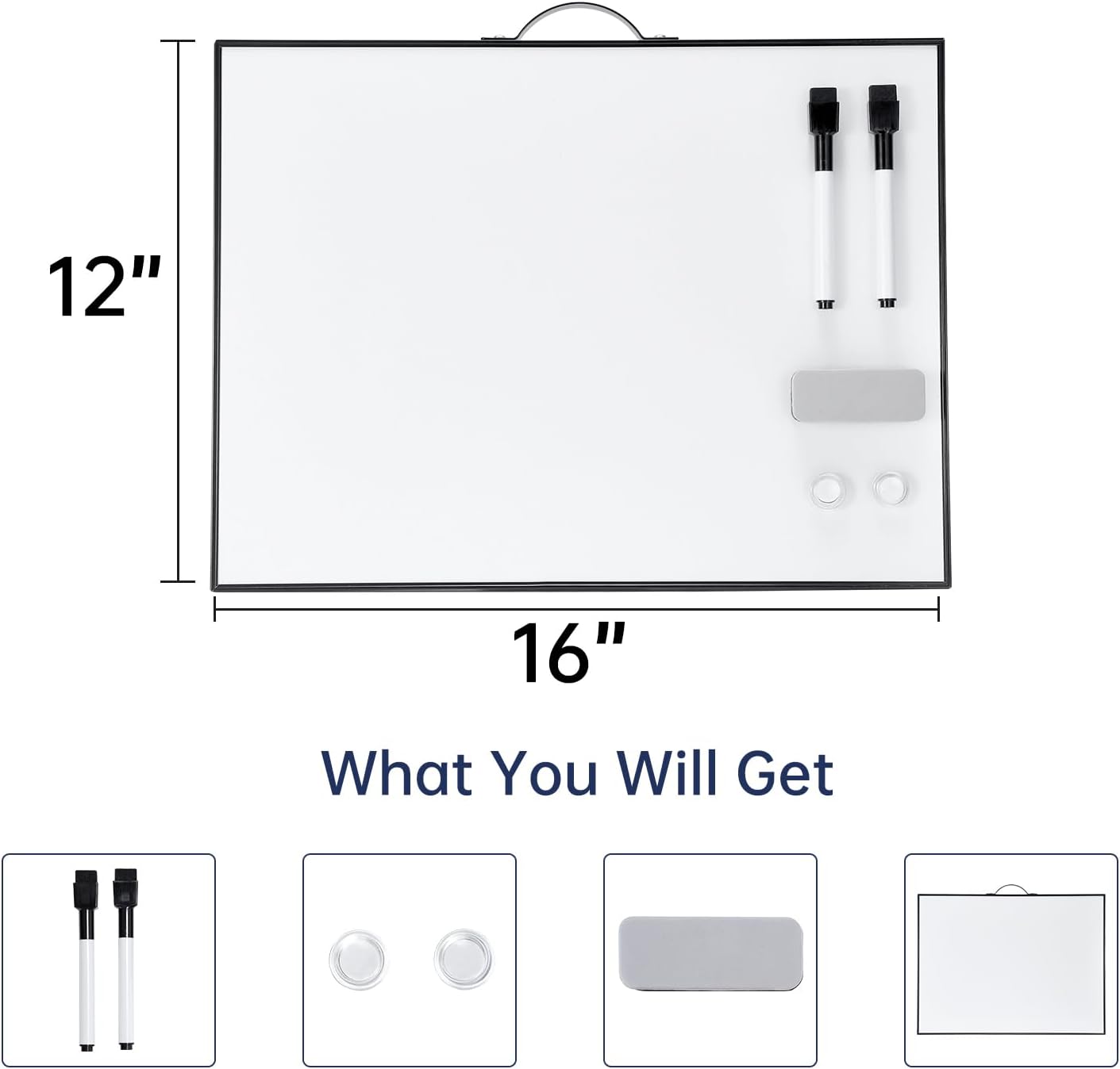 TSJ OFFICE Small White Board - 12 X 16 Inches Portable Aluminum Frame Magnetic Dry Erase Board with Holder, to Do List Notepad for Office, Home, School