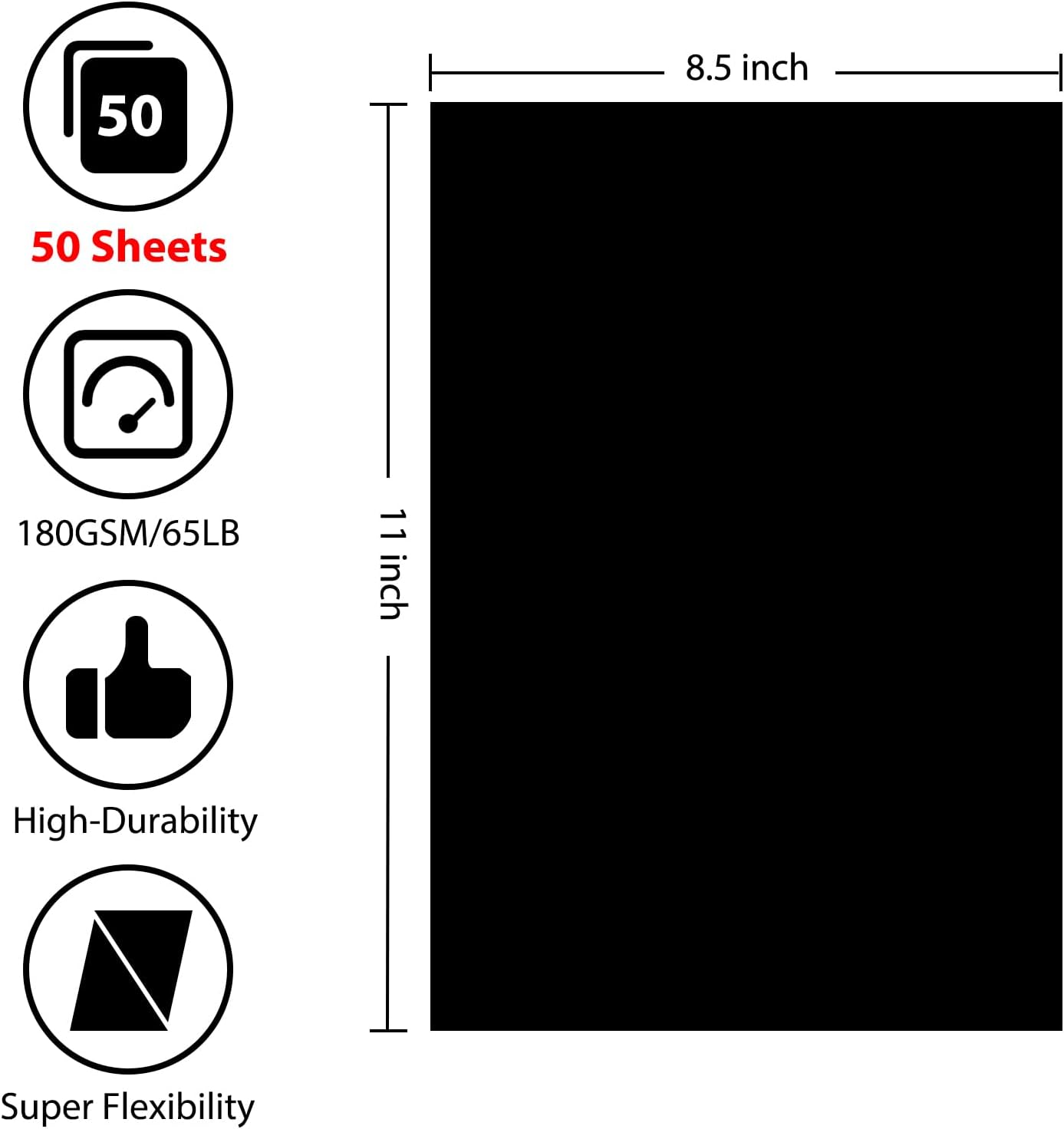 OcePor 50 Sheets Black Cardstock 8.5” x 11”, 65lb/180gsm Black Card Stock, Thick Card Stock Paper, Heavy Cardstock Paper for Printer, Resume, Scrapbooks, Art, Crafts, Business Cards